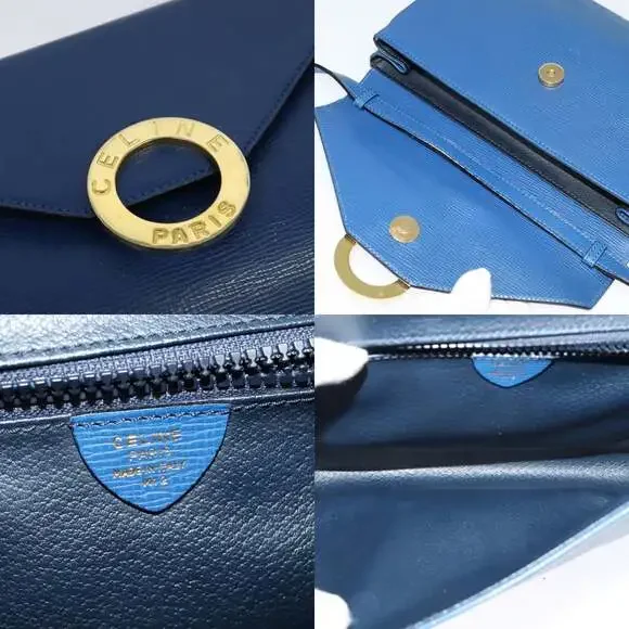 CELINE Shoulder Bag Leather Blue Gold - Picture 11 of 12